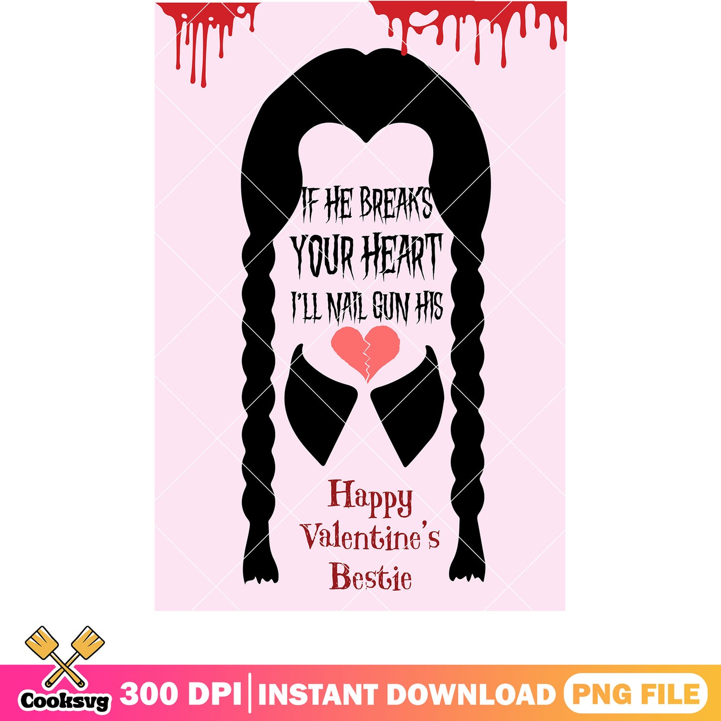 Wednesday hair horror valentine png, Wednesday movie png, horror valentine png