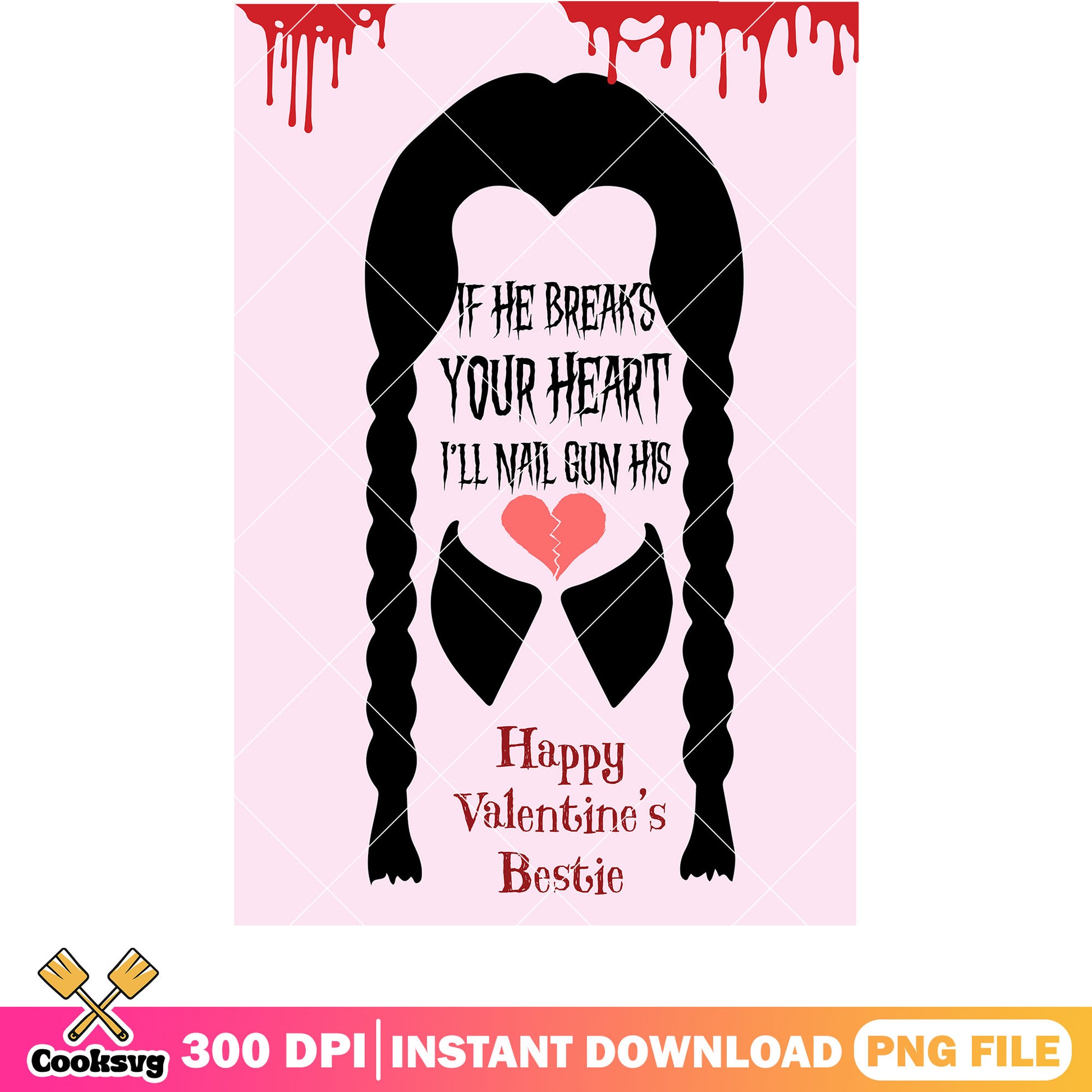 Wednesday hair horror valentine png, Wednesday movie png, horror valentine png