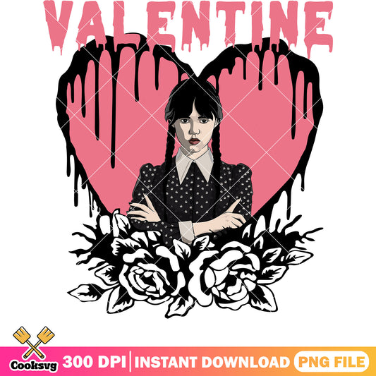 Wednesday heart pink valentine png, Wednesday movie png, valentine png