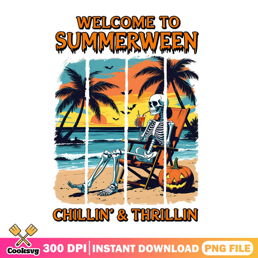 Welcome To Summerween PNG, Skeleton Beach Halloween, Funny PNG