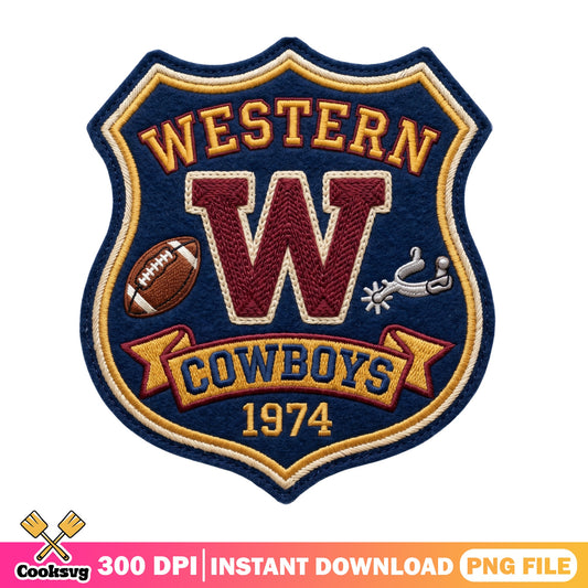 Western Cowboys Football Badge PNG, Varsity Patch PNG, Retro PNG