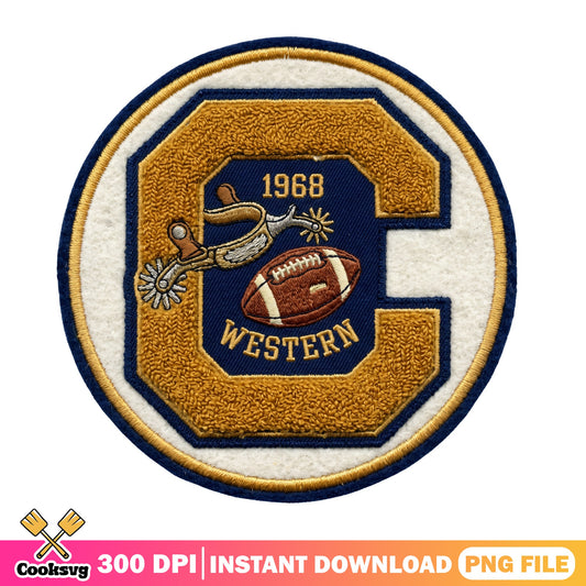 Western Football Varsity Patch PNG, Retro Letter C 1968, Football PNG