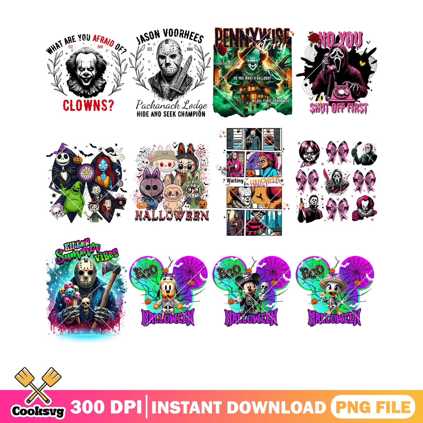 What are you afraid of clown png bundle, pennywise png, ghostface png