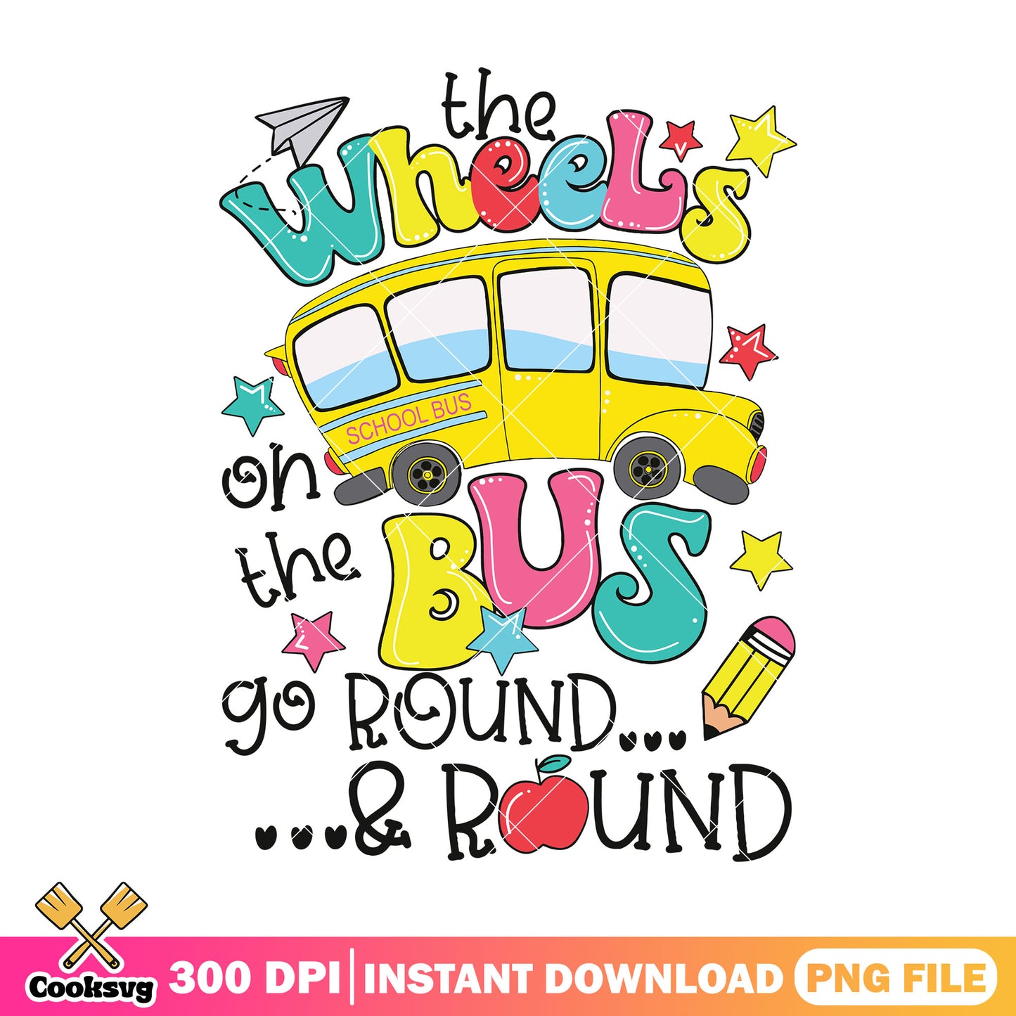 Wheels bus design png, bus school png, back to school font png
