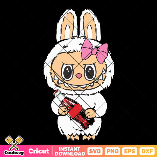 White labubu and cola svg, coca cola labubu​ svg, white labubu svg