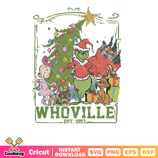 Whoville Vintage Grinch Christmas 1957 svg, whoville grinch svg, grinch vintage svg