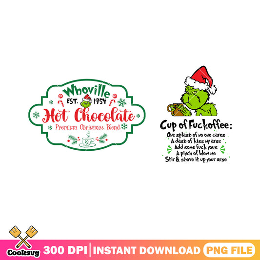 Whoville est 1954 hot chocolate png, santa hat png, grinchmas png