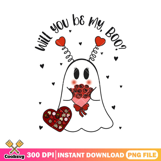 Will you be my boo ghost valentine png, boo valentine png