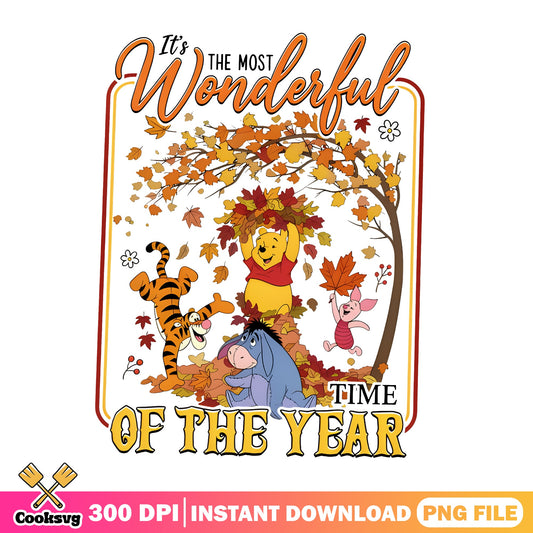 Winnie The Pooh Fall PNG, Most Wonderful Time Of Year PNG, Autumn PNG