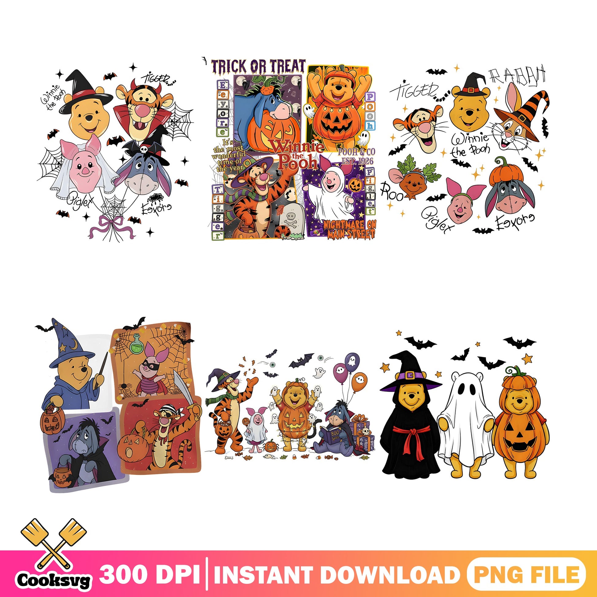 Winnie The Pooh Halloween PNG Bundle, Trick Or Treat PNG, Disney Halloween PNG