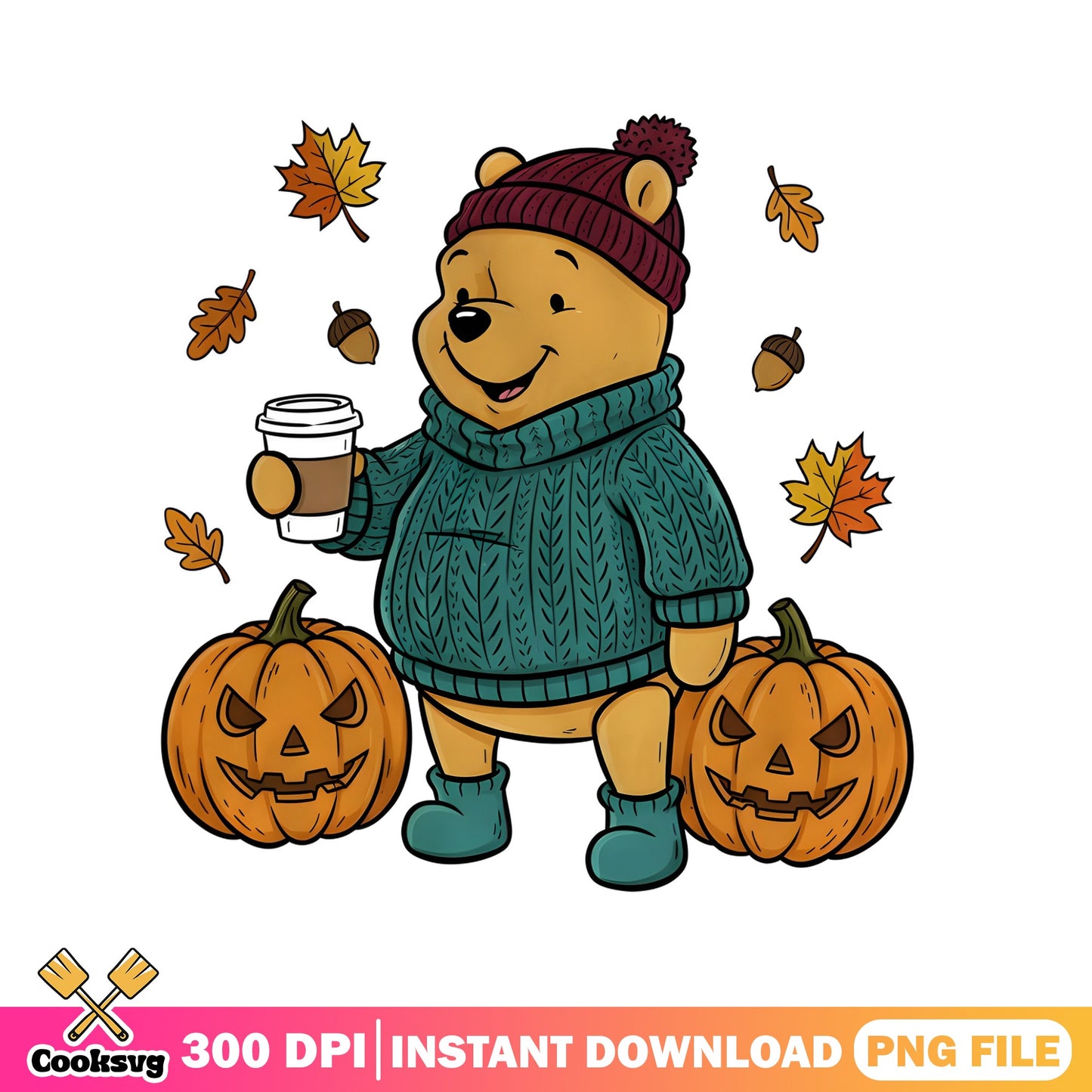 Winnie The Pooh Halloween PNG, Fall Pumpkin PNG, Disney PNG