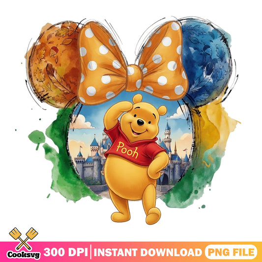 Winnie The Pooh Mickey Ears PNG, Disney Castle PNG, Watercolor PNG