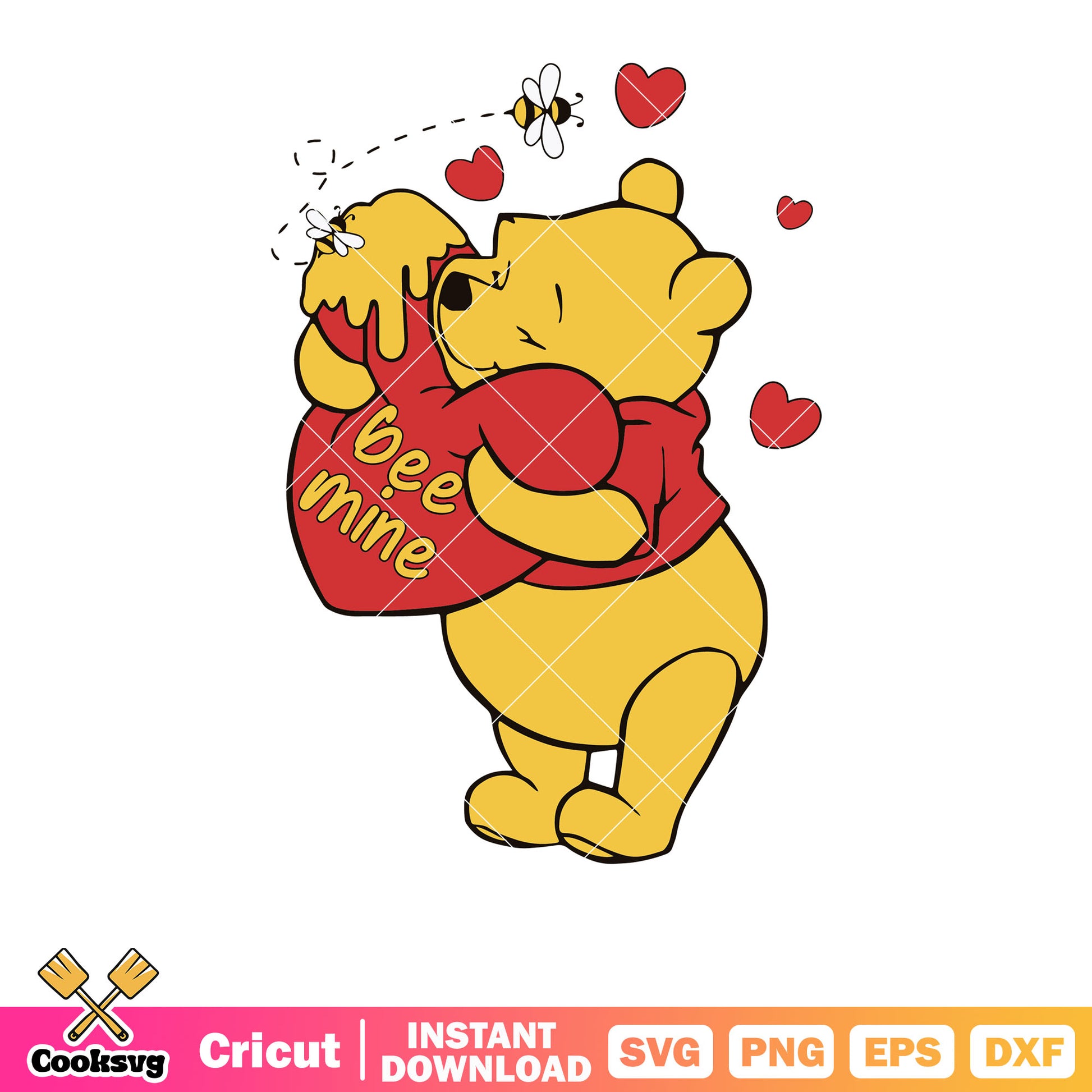 Winnie the pooh bear bee mine svg, winnie the pooh svg, pooh valentine​ svg