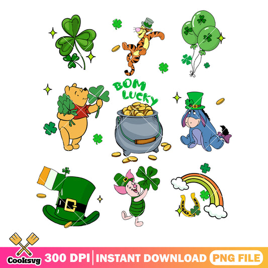 Winnie the pooh bom lucky png, pooh st patricks​ png, saint patrick day png