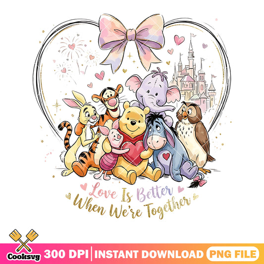 Winnie the pooh png,love is better together png,heart frame castle png