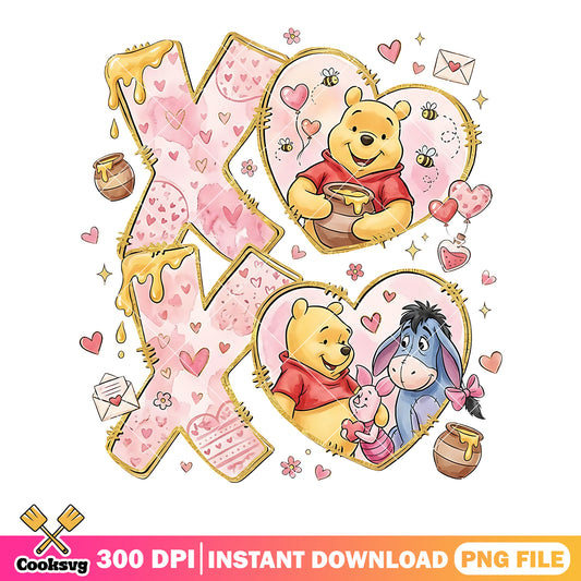 Winnie the pooh png,xo love theme png, watercolor hearts png