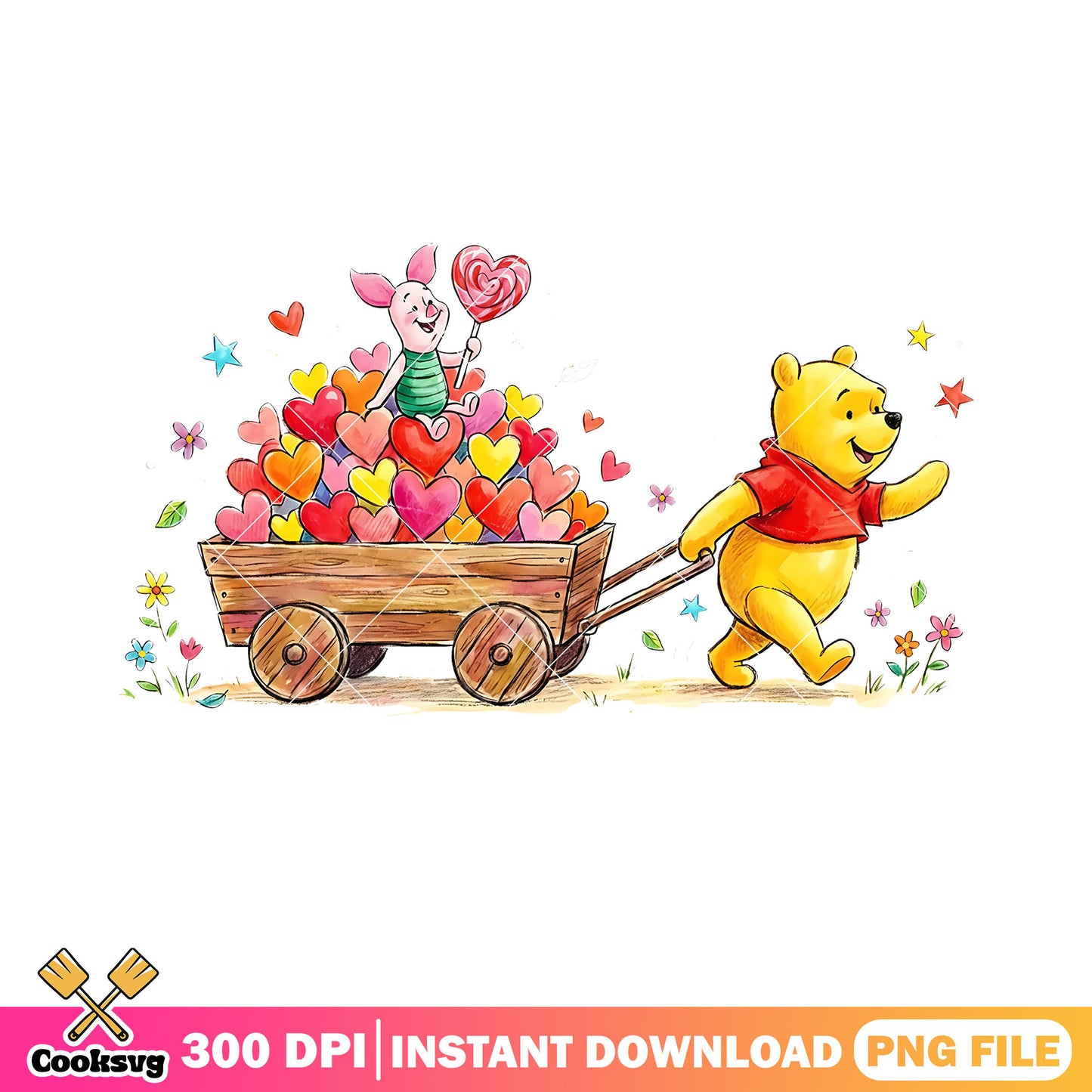 Winnie the pooh wagon png,piglet valentine png,heart lollipop png