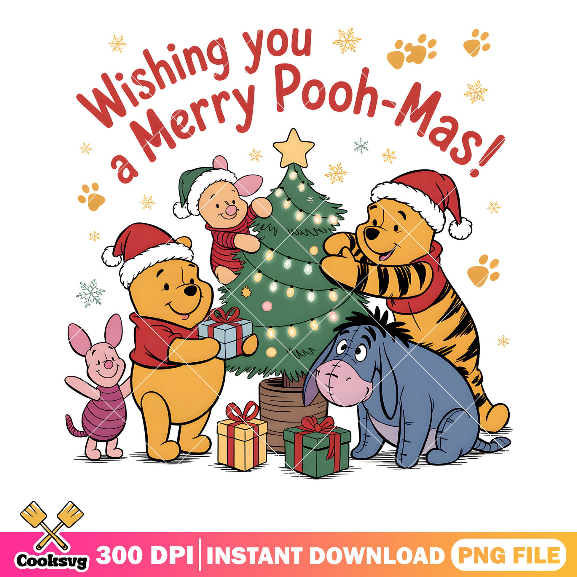 Wishing you a mery pooh mas png, pooh poster png,​ disney stickers png