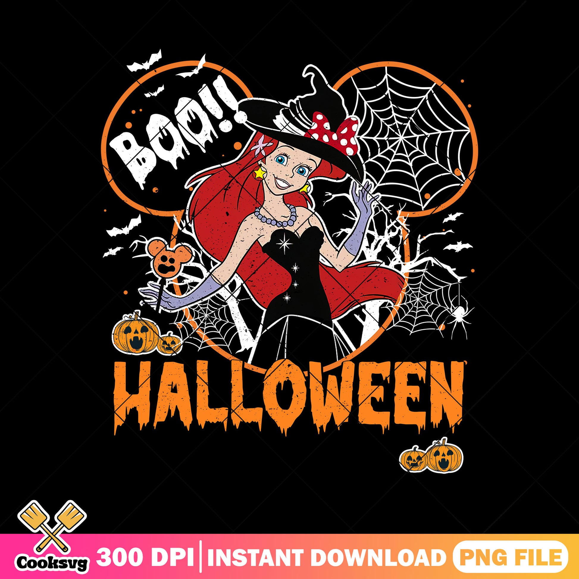 Witch ariel in halloween png, halloween cartoon png, ariel cute png