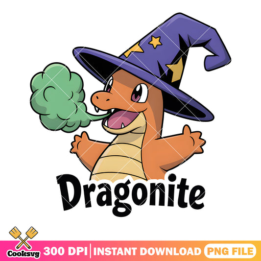 Witch dragonite poster png, halloween costume png, pokemon dragonite png