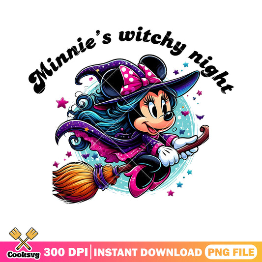 Witch night minnie png, ride the witche broom​ png, pink high heel png