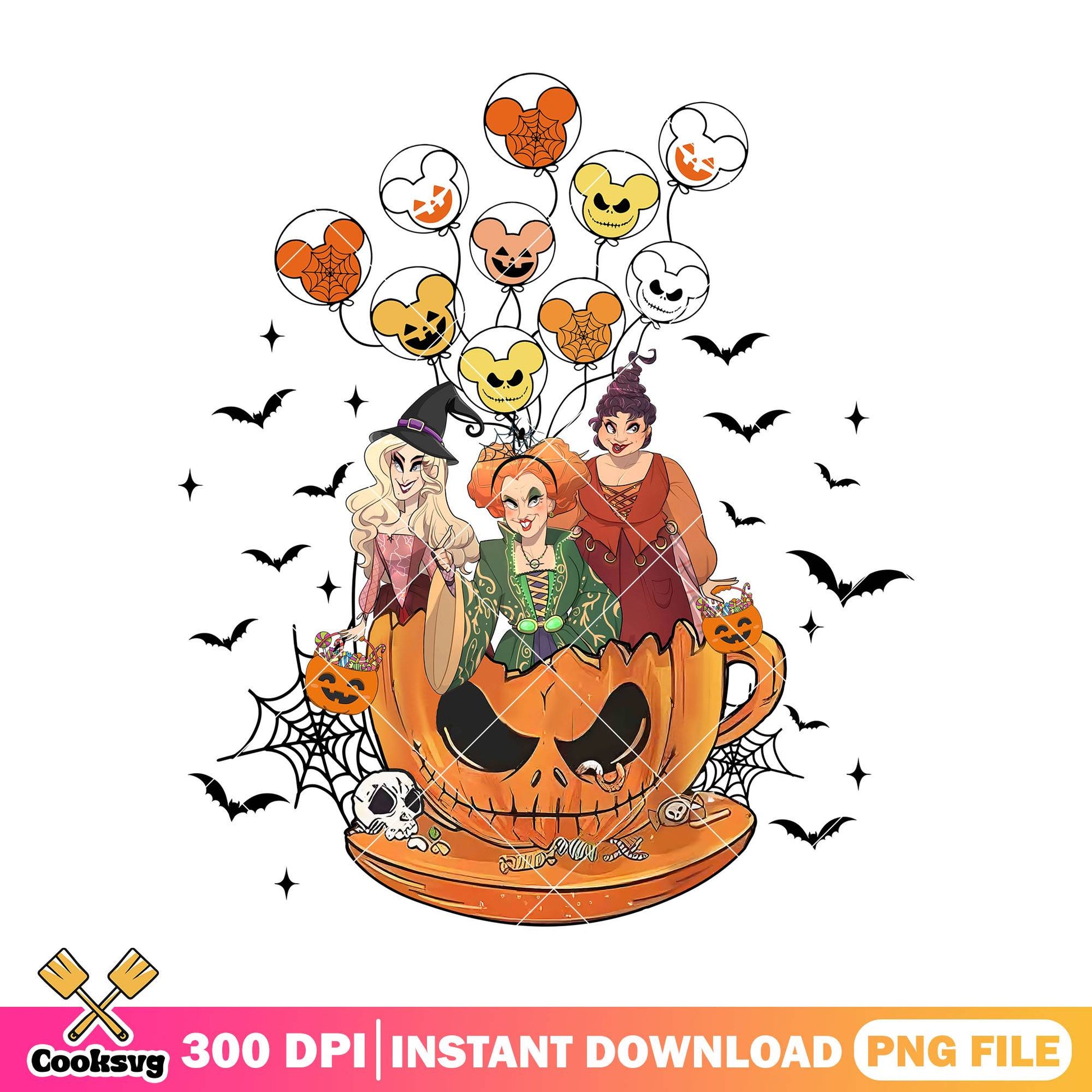 Witch on pumpkin tea png, halloween pumpkin png, hocus pocus witches​ png