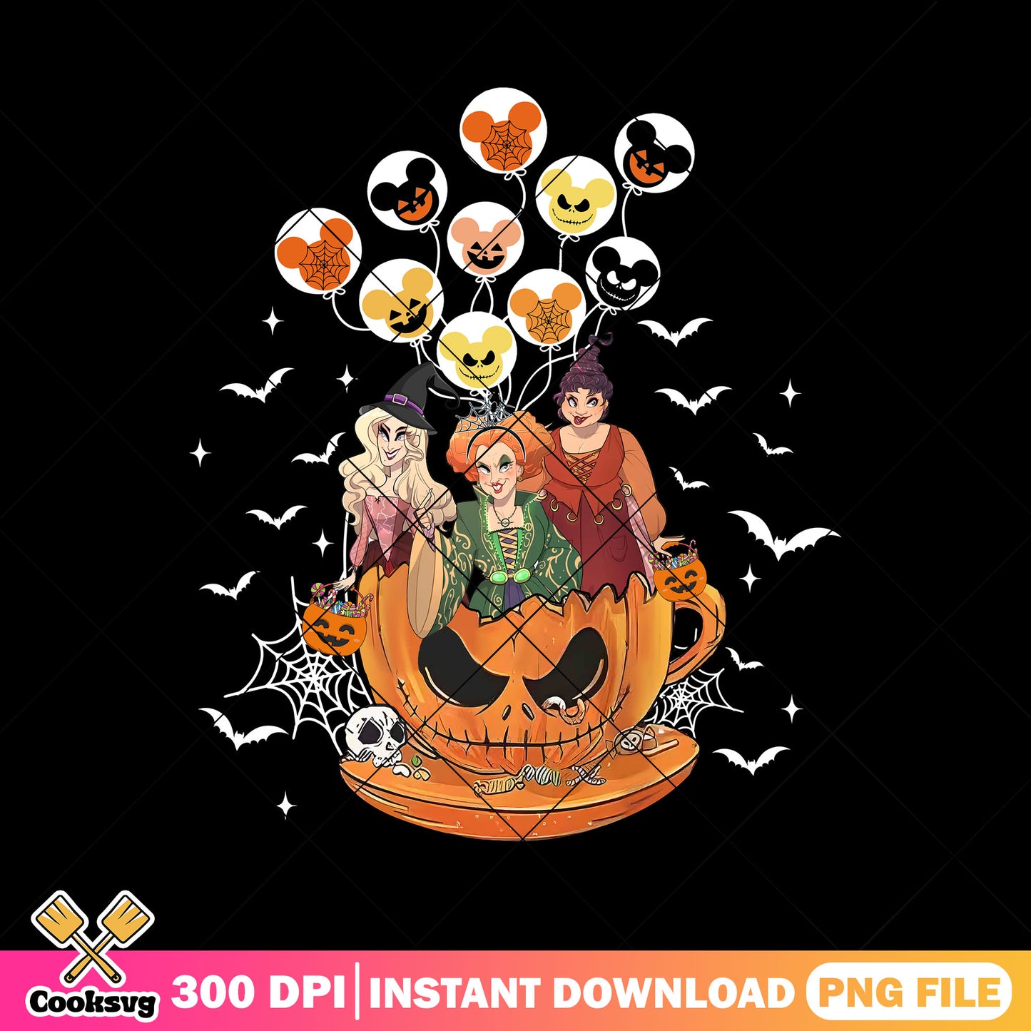 Witch on pumpkin teas png, halloween pumpkin png, hocus pocus witches​ png