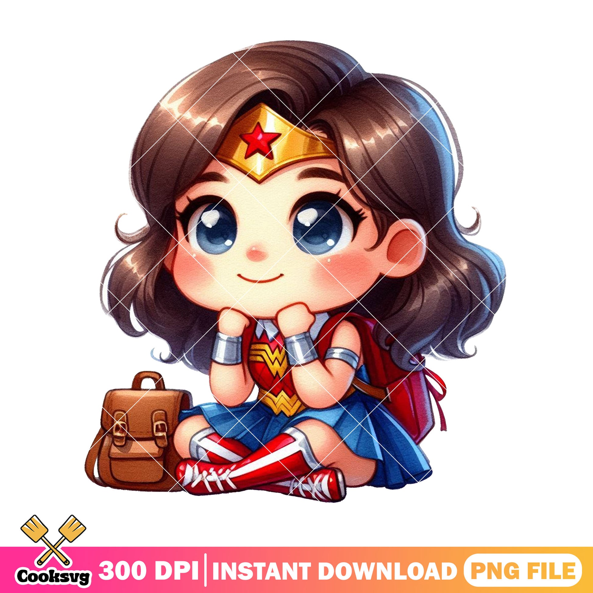 Wonder woman sitting png, back to school outfit png, wonder woman cute png