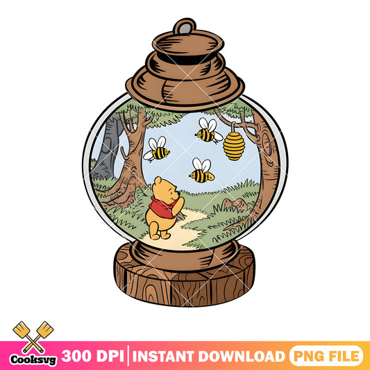 Wooden lamp pooh bee png, disney winnie the pooh png,​ vintage pooh png