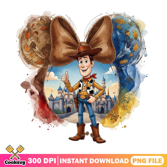 Woody Toy Story Mickey Ears Bow Fall PNG, Disney PNG, Toy Story PNG