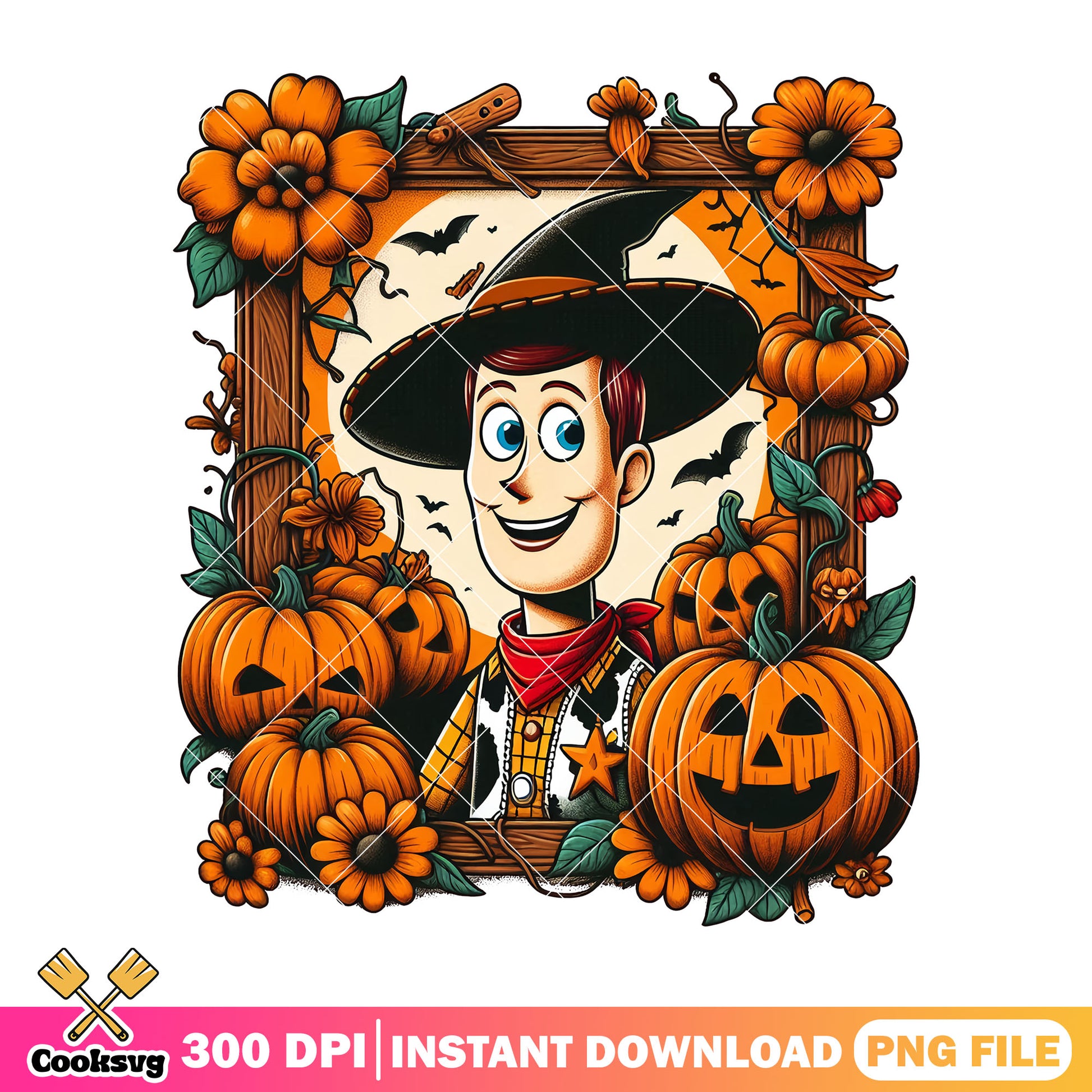 Woody halloween pumpkin frame png, toy story png, woody toy story png