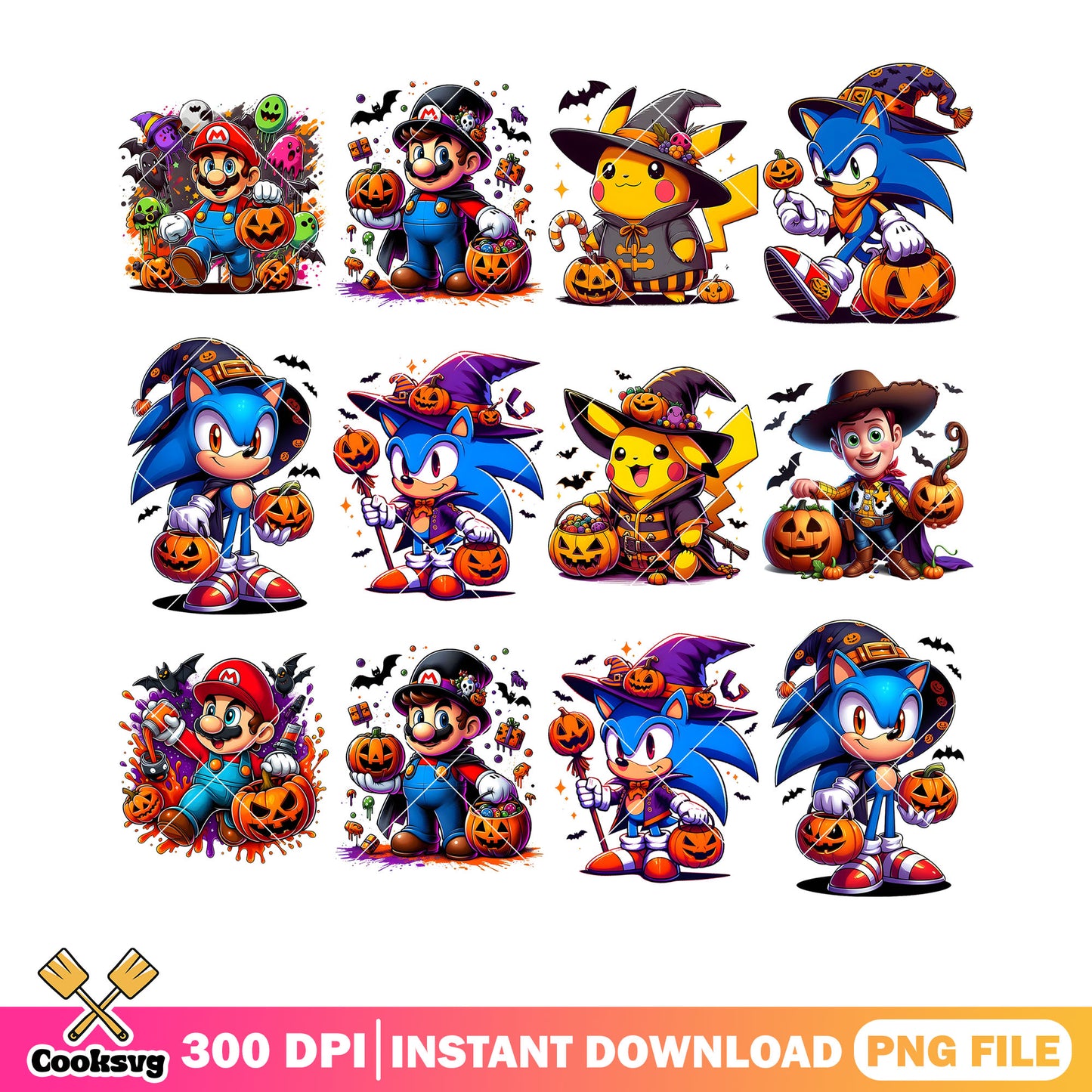 Woody spooky halloween png bundle, super mario png, witches hat png