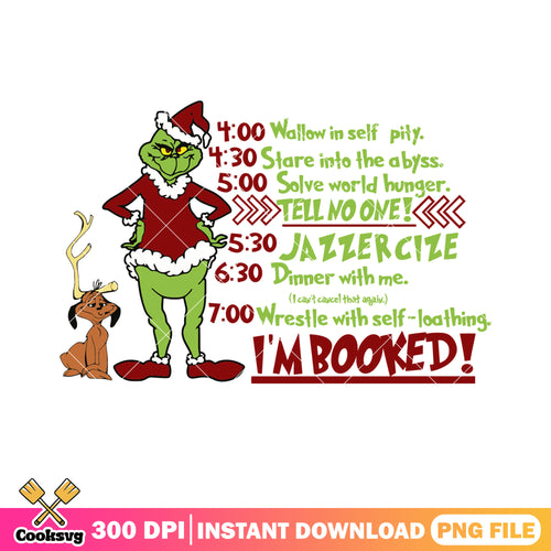 Working calender of grinch png, santa costume png, max the dog png
