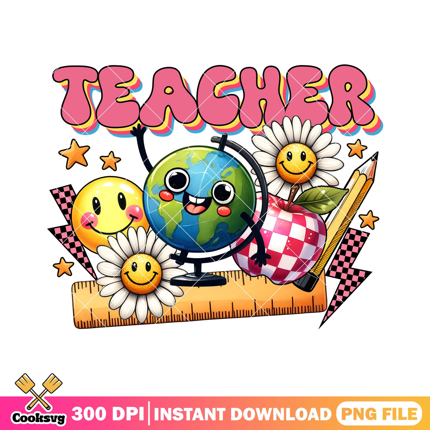 World of teacher png, back to school decor png, red font png