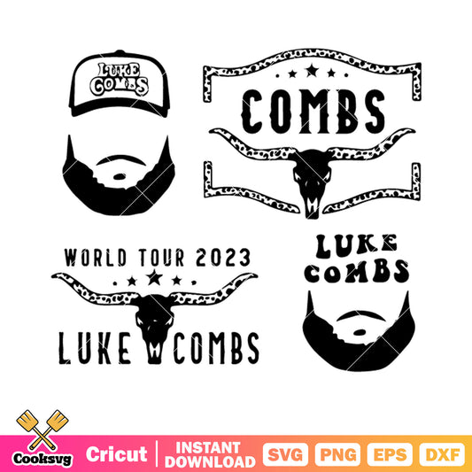 World tour 2023 luke comb svg, perfect sideburn svg, buffalow head svg