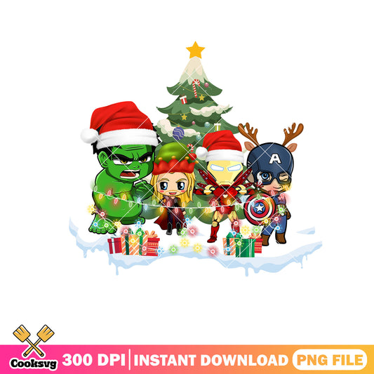 Xmas Hulk the monster his friends png, christmas gifts png, iron man png