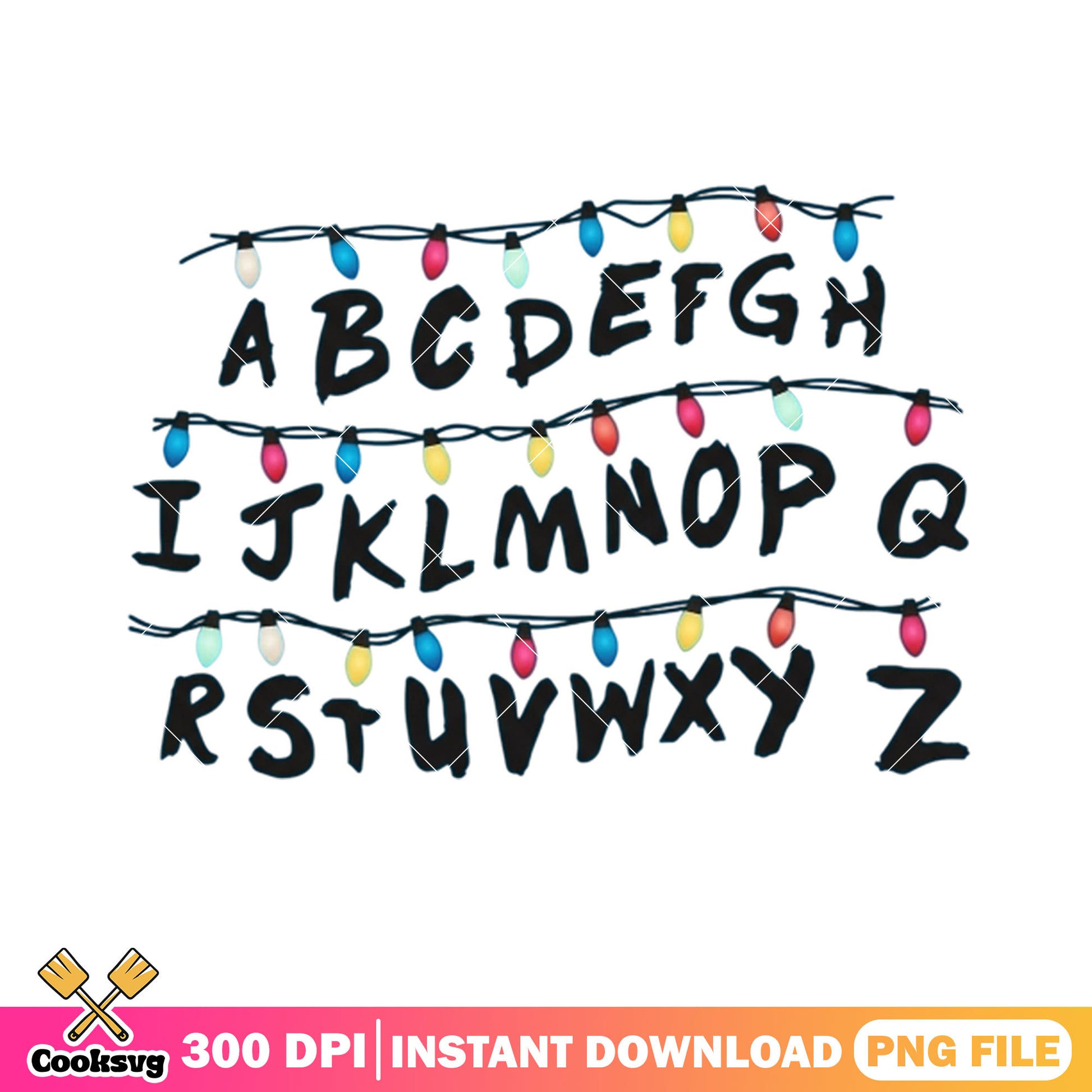 Xmas lights alphabet png, stranger things png, merry xmas ​​png