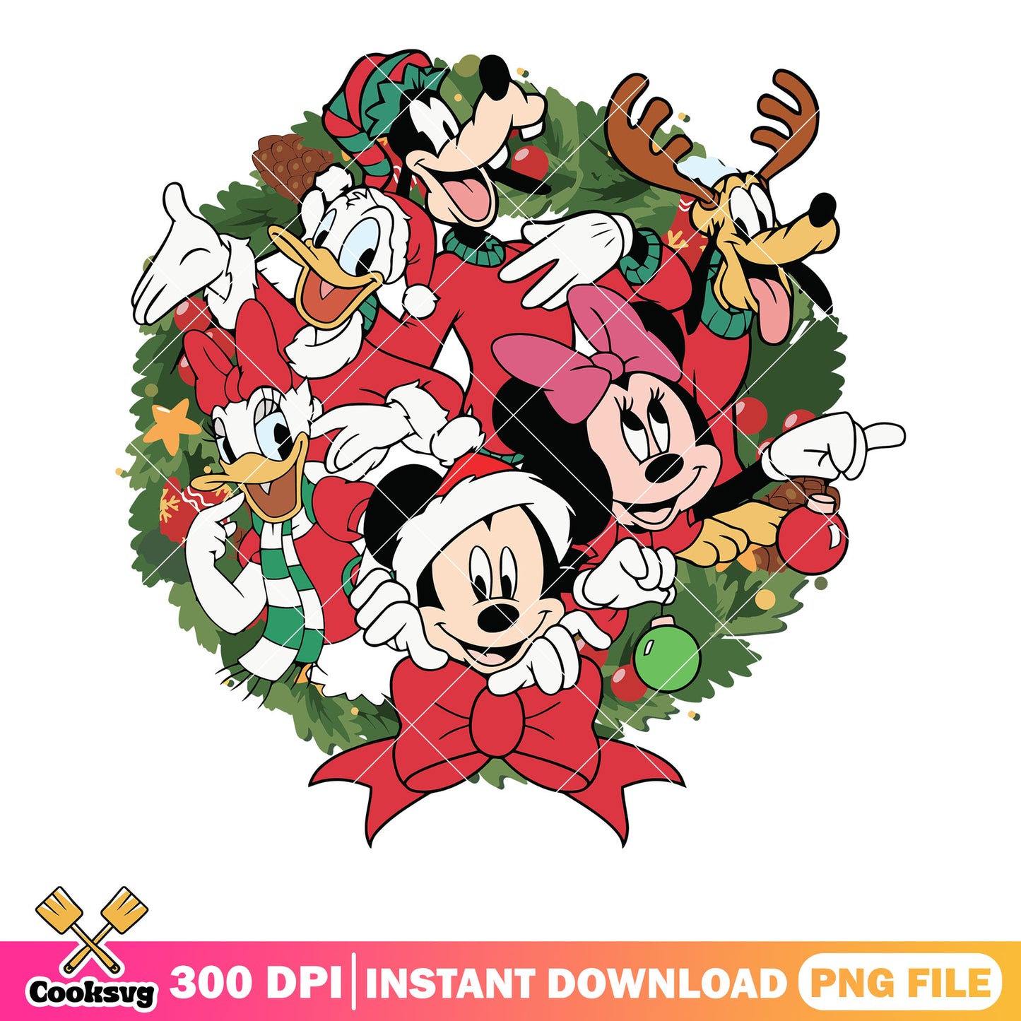Xmas mickey disney png, Christmas wreath  png, mickey and friends png