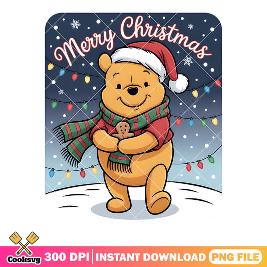 Xmas pooh and gingerbread png, pooh poster png, merry christmas png