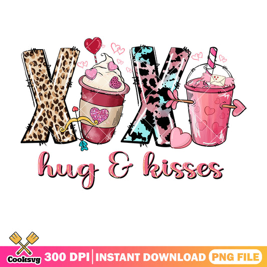 Xoxo hug and kisses valentine png file, xoxo valentine png