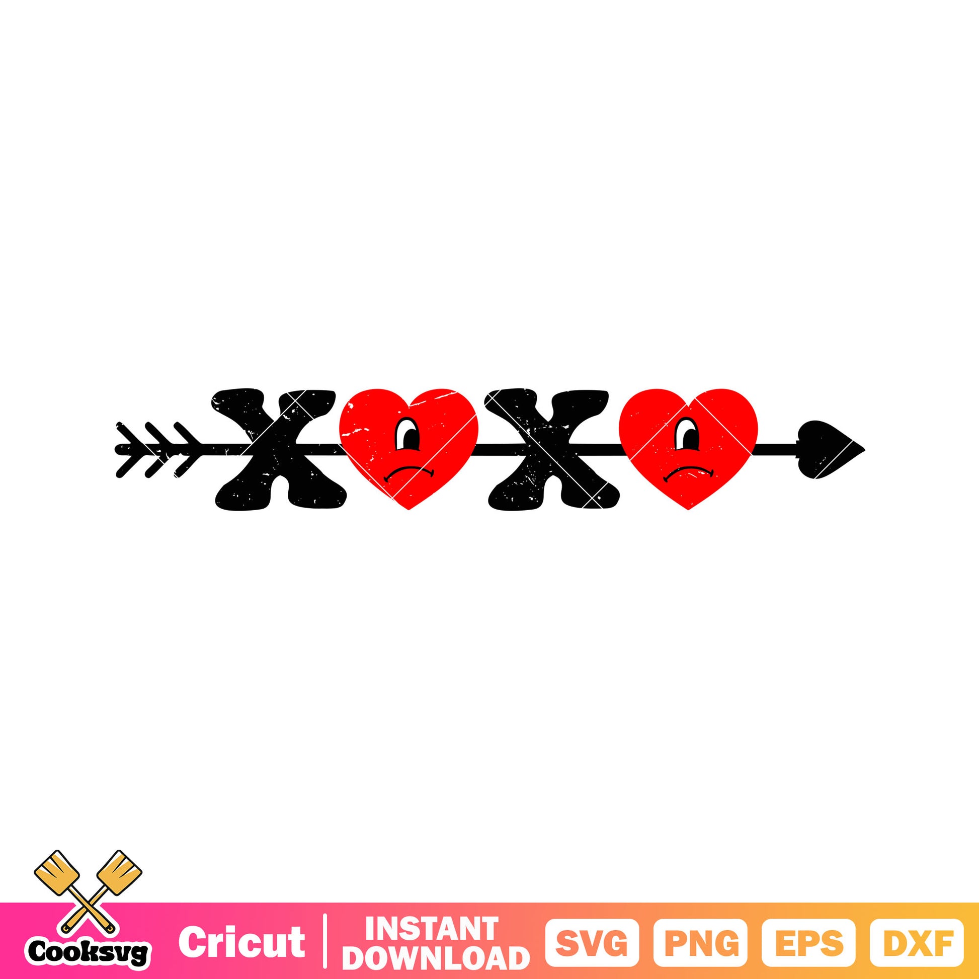 Xoxo valentine bad bunny arrow svg, arrow valentines​ svg