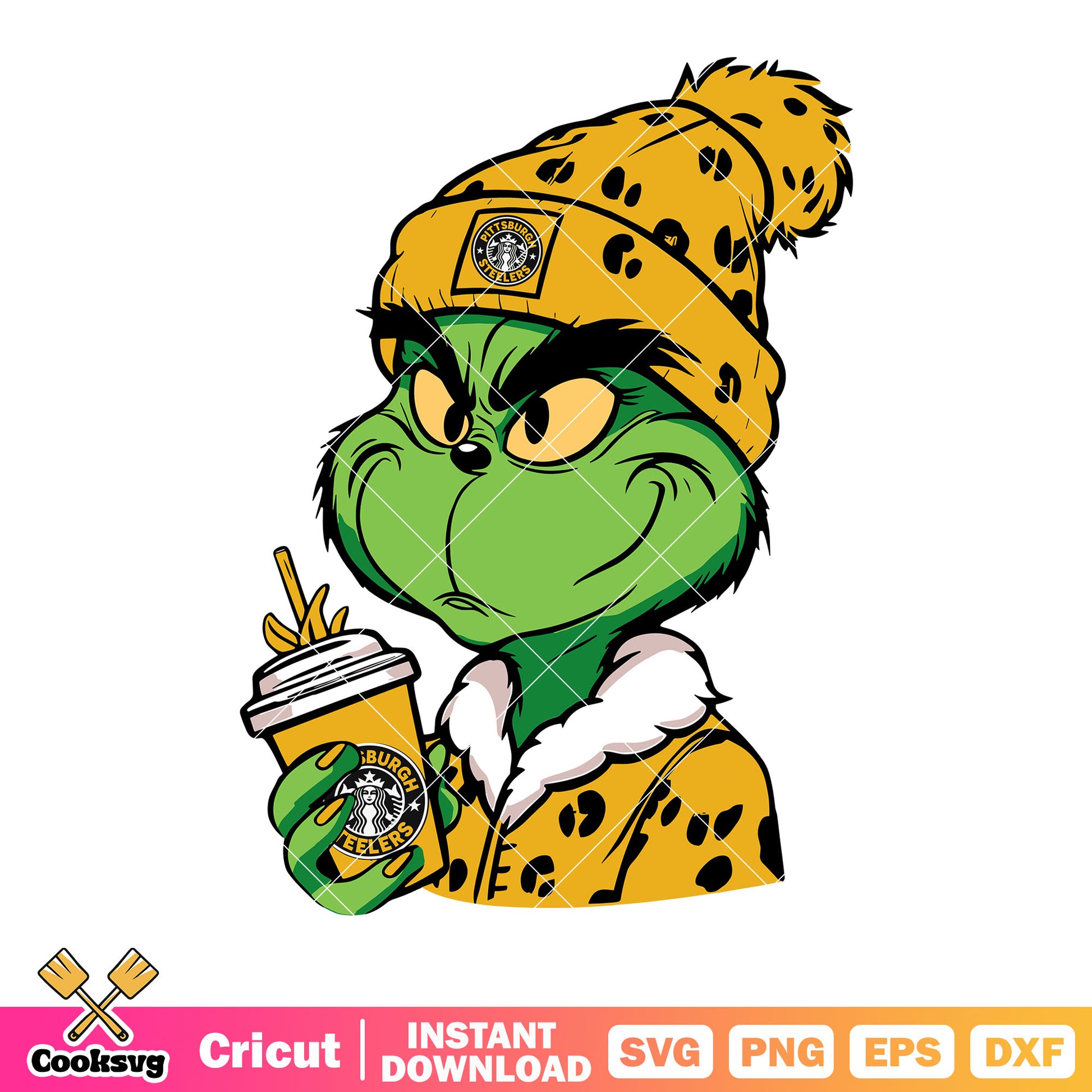 Yellow beanie grinch svg, creepy smile svg, Pittsburgh Steelers​ svg
