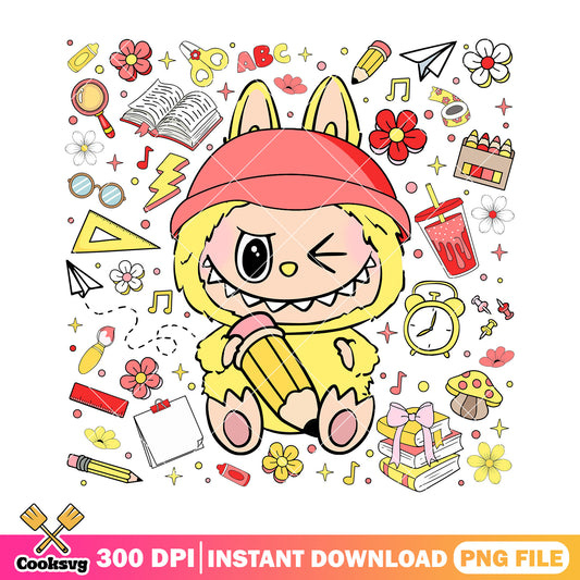 Yellow labubu back to school png, cute labubu​ png, labubu ​png