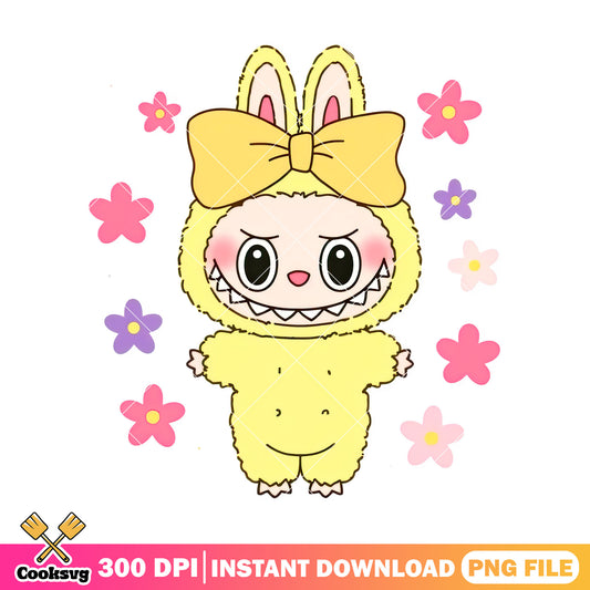 Yellow labubu illustration png, labubu standing png, love labubu png