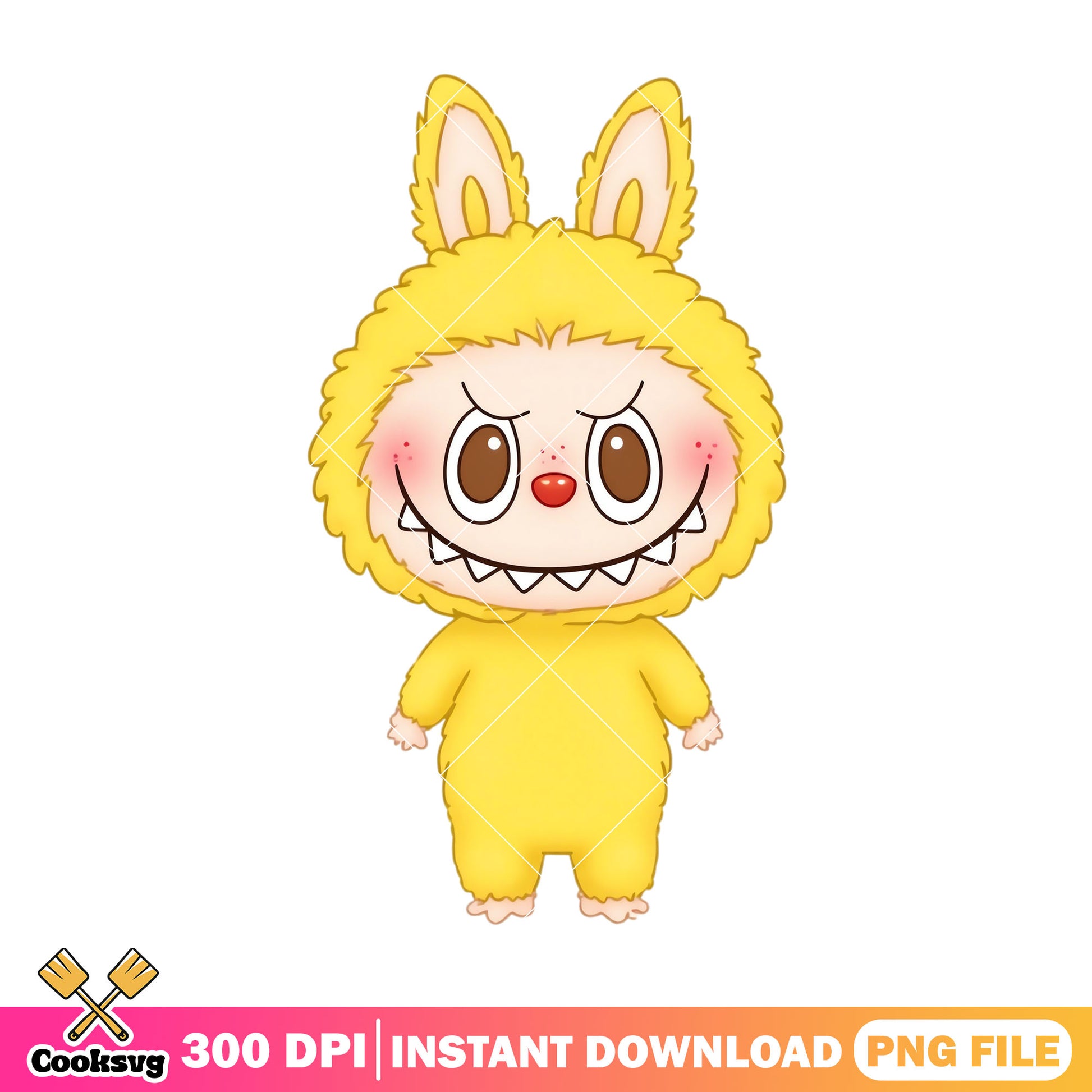 Yellow labubu monster design png, labubu hehe png, labubu png