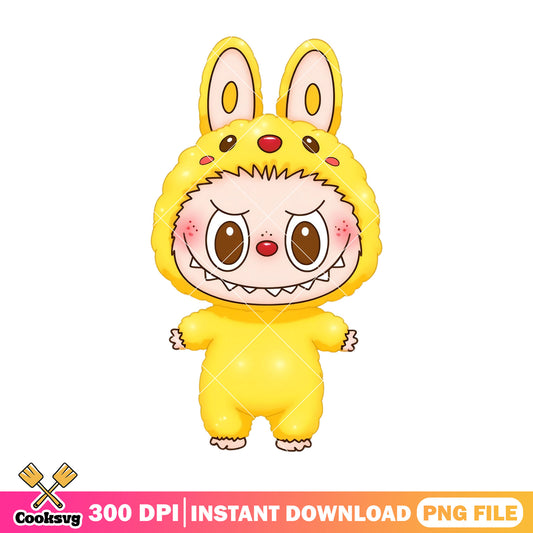 Yellow labubu monster png, labubu standing png, labubu plush png