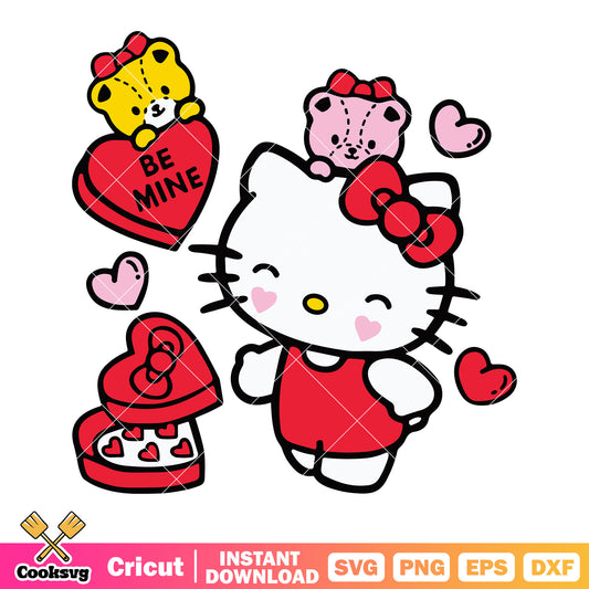 Yellow teddy bear Be mine svg, hello kitty svg, heart chocolate box svg