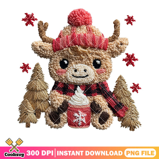 Young buffalo noel png, christmas decor png, hot chocolate png