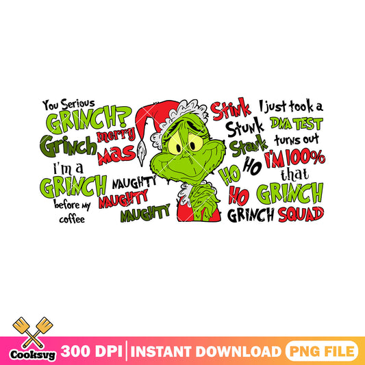 You serious grinch naughty png, christmas sock png, santa hat png