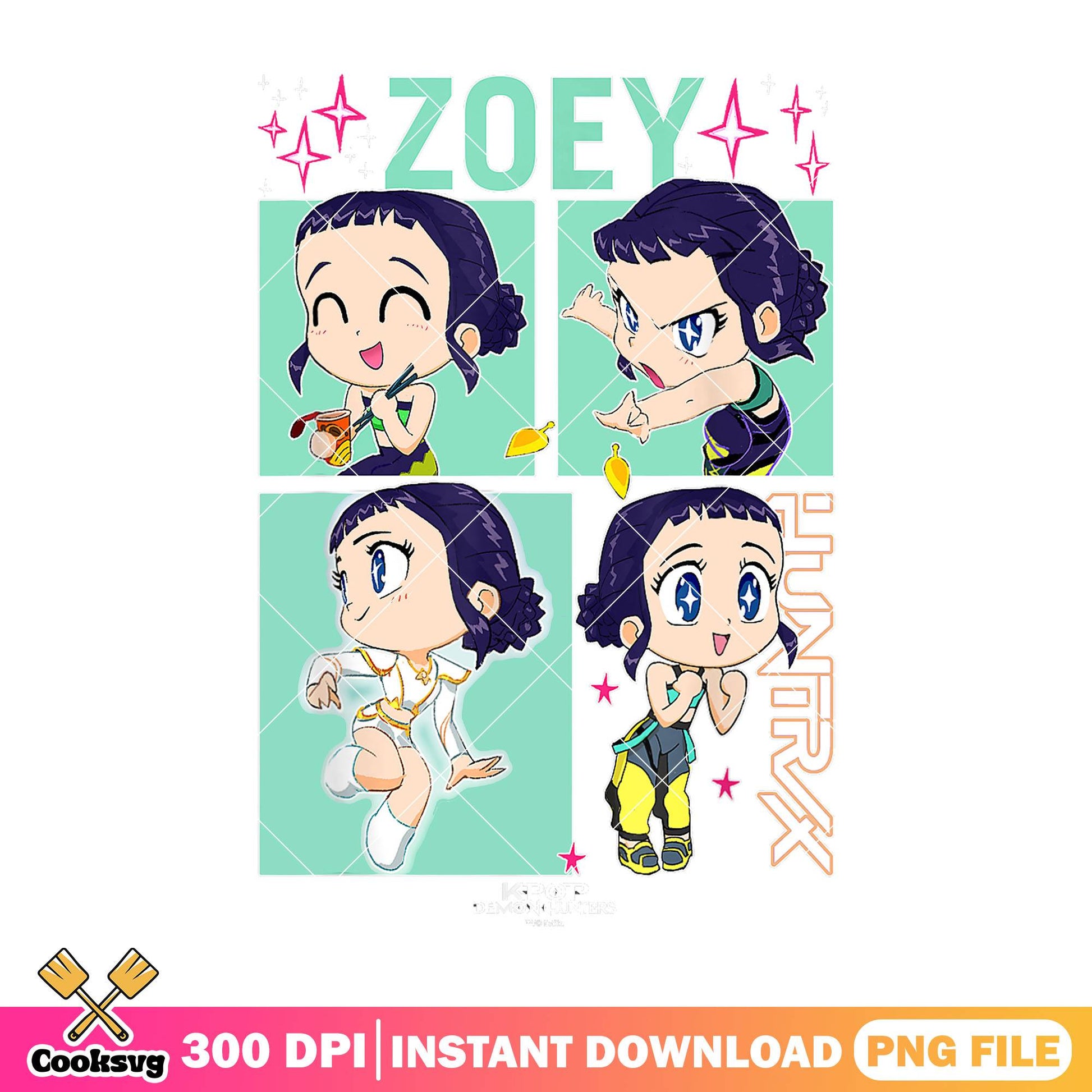 Zoey chibi huntrix png, zoey huntrix png, huntrix girl png